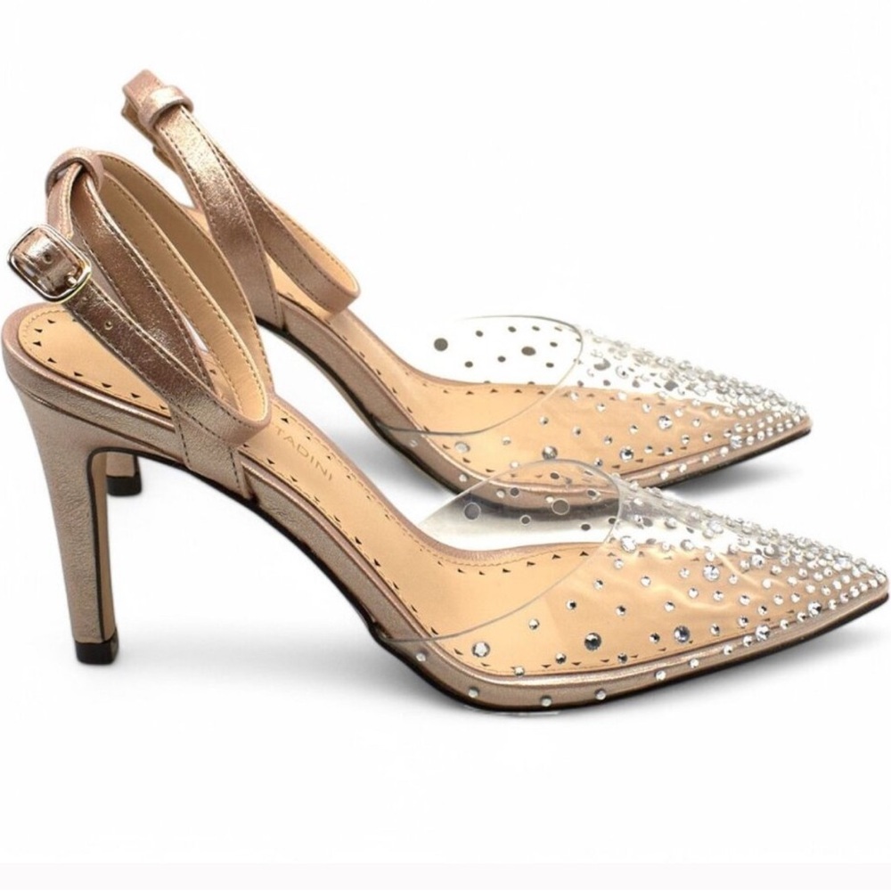 Adrienne Vittadini Champagne and Clear Rhinestone Heels